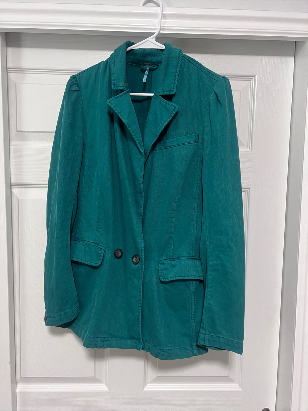 Free People Teal Double-Button Relaxed Blazer